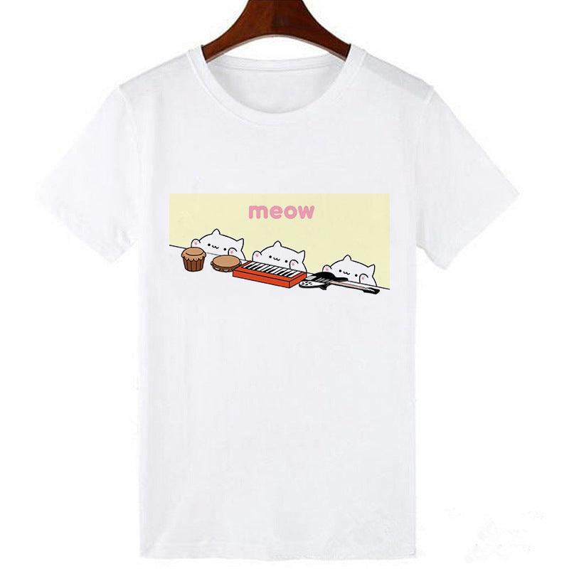 Horro Skull and Cat Femal Tshirt Top Tees kawai T-shirt - amazitshop