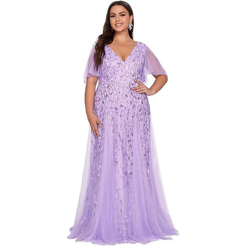 Women's Plus Size Bridesmaid Sequined Net Fishtail Dress - amazitshop