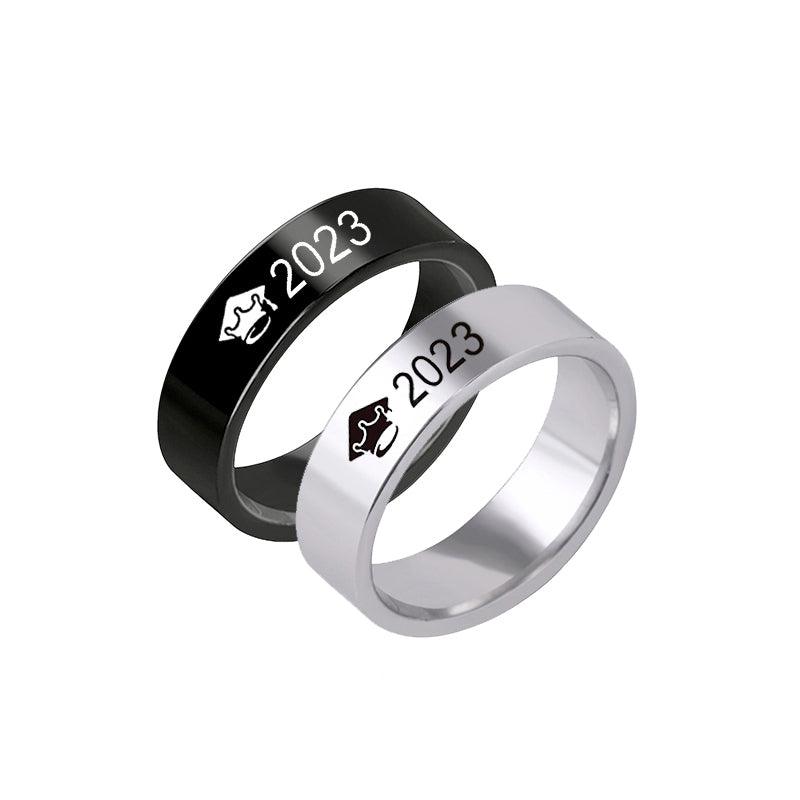 2023 New Graduation Cap Stainless Steel Ring Silver Black For Men Women Graduation Gift - amazitshop