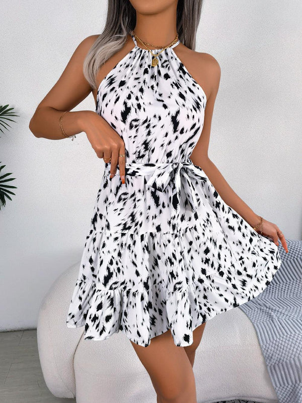 Casual Leopard Print Ruffled Swing Dress Summer Fashion Beach Dresses Women - amazitshop