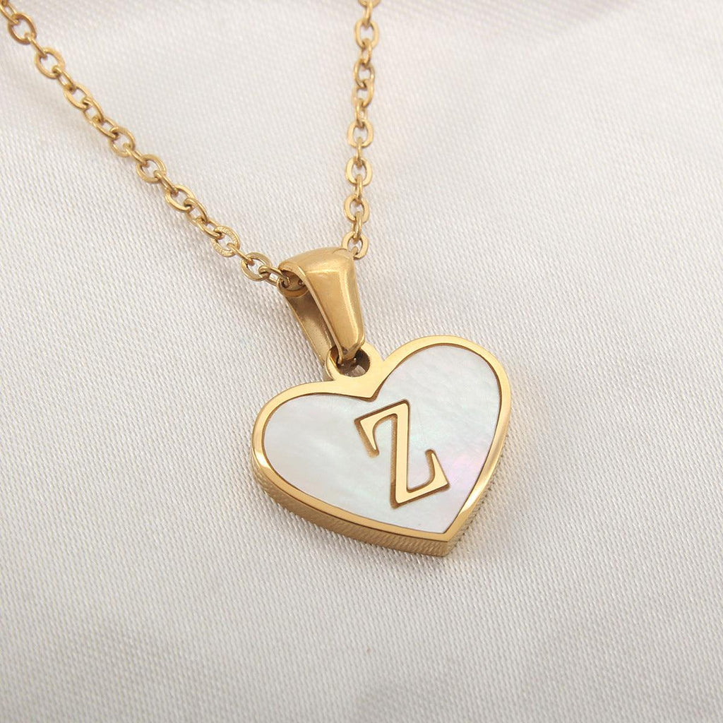 26 Letter Heart-shaped Necklace White Shell Love Clavicle Chain Fashion Personalized Necklace For Women Jewelry Valentine's Day - amazitshop