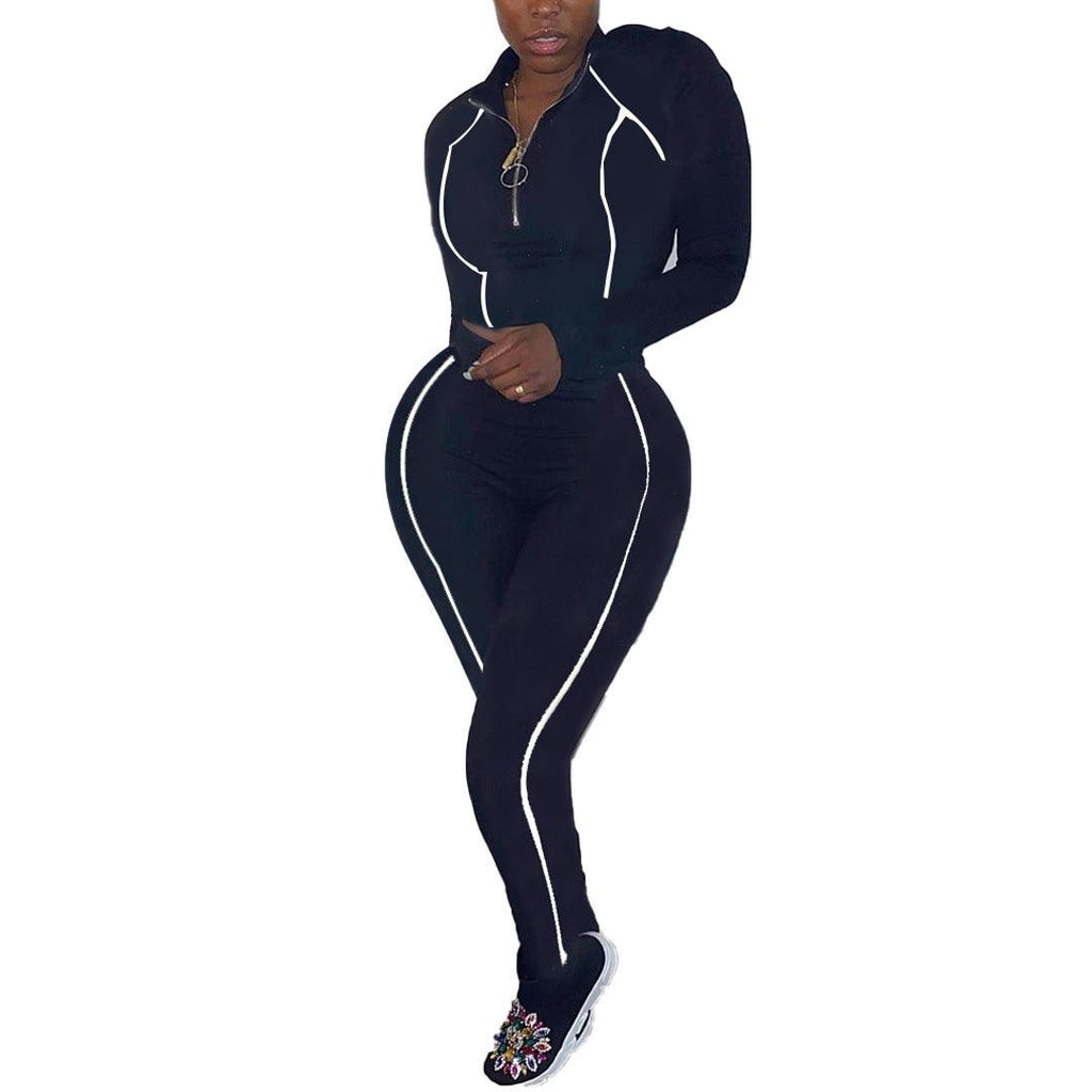 Women 2 Piece Activewear Set Long Sleeve Zip Top Leggings - amazitshop