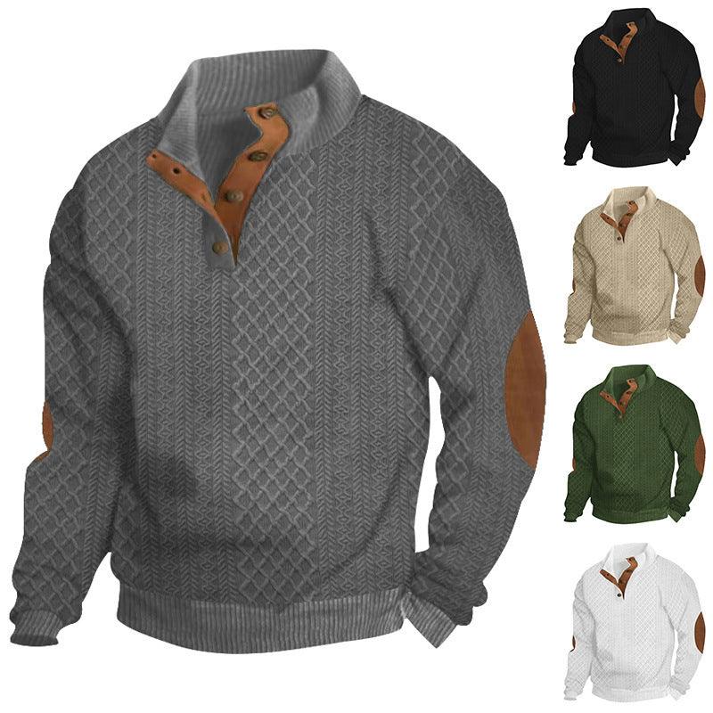 Stand Collar Long Sleeve Jacquard Knitted Pullover Sweater - amazitshop