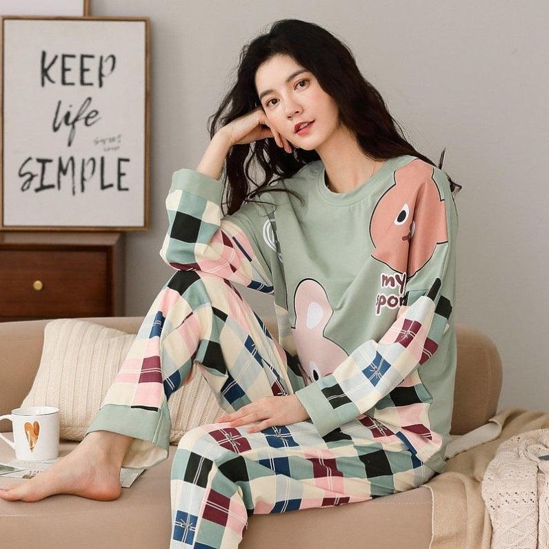 Pajamas Set Women Cute Cartoon Print Sleepwear 2 Piece Lounge Sets - amazitshop