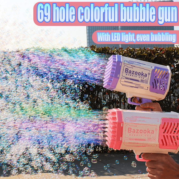 Bubble Gun Rocket 69 Holes Soap Bubbles Machine Gun Shape Automatic Blower With Light Toys For Kids Pomperos - amazitshop