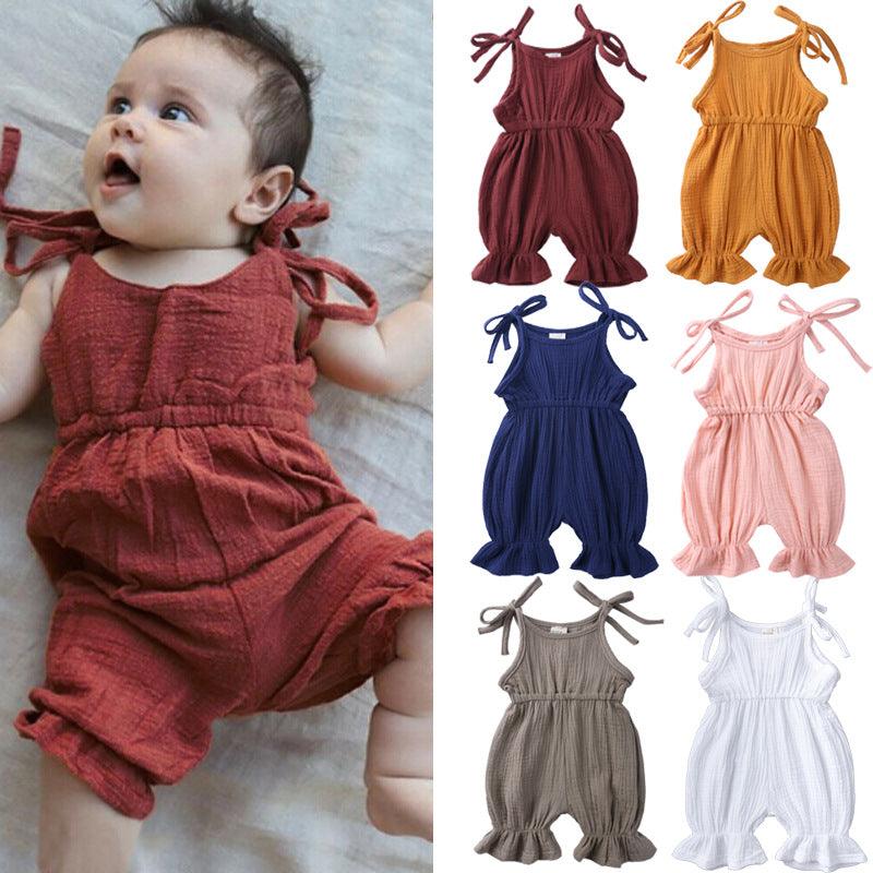 New Arrivals Newborn Toddler Baby Girls Sleeveless Solid Romper Jumpsuit Outfit - amazitshop