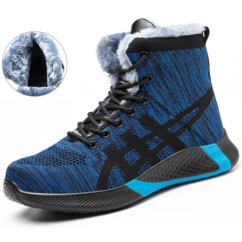 Winter Plush Boots Men Labor Protection Anti-smash Anti-puncture Work Shoes Warm Thickened Breathable Lace-up Safety Shoes - amazitshop