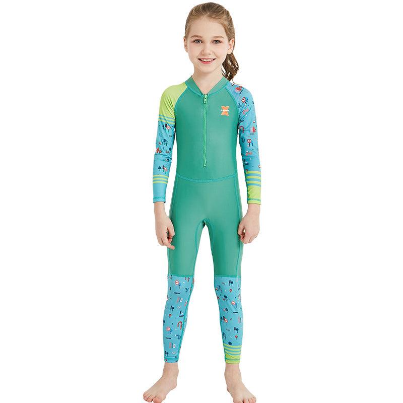 Children's quick-drying diving suit girls boys conjoined long-sleeved snorkeling suit swimwear size children's swimwear sunscreen swimsuit - amazitshop