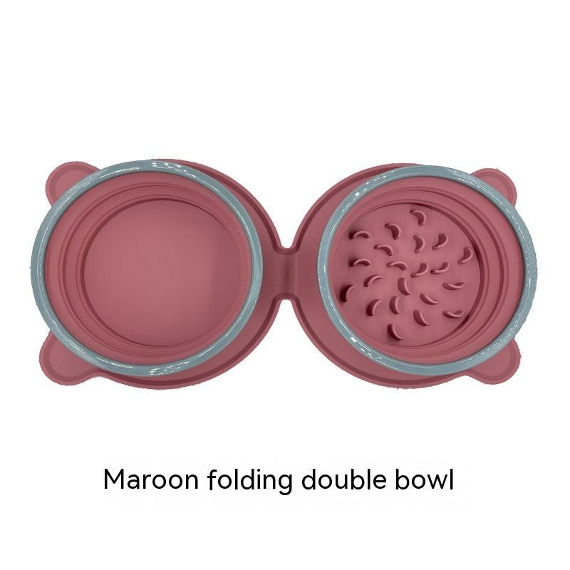 Portable Silicone Double Dog Food Bowls Foldable Non-Slip Cat Bowl Pet Travel Anti-Choking Feeding Bowl Outdoor - amazitshop