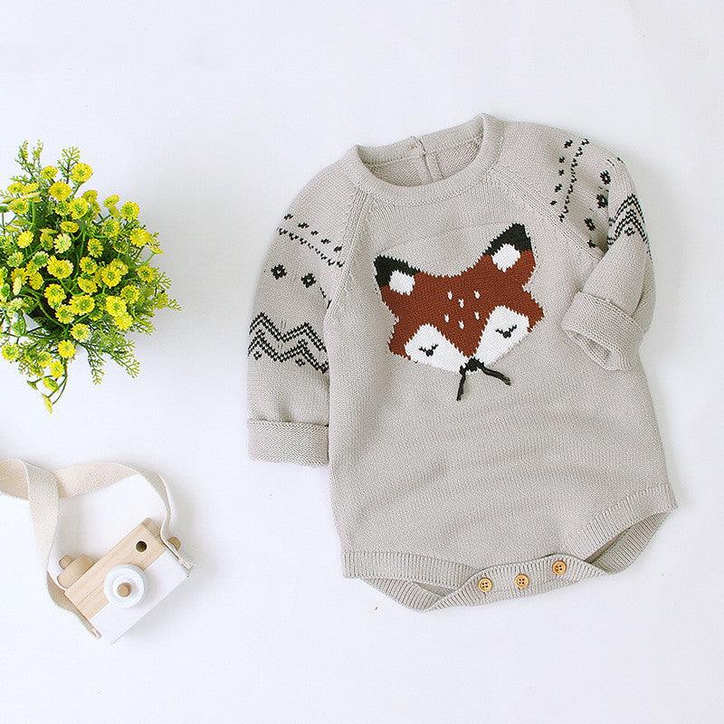 Autumn and Winter Long-Sleeved Fox One-Piece Triangle romper - amazitshop
