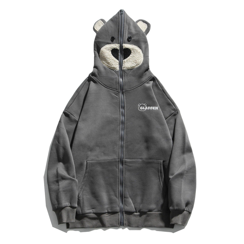 Bear embroidered couple zipper cardigan jacket - amazitshop