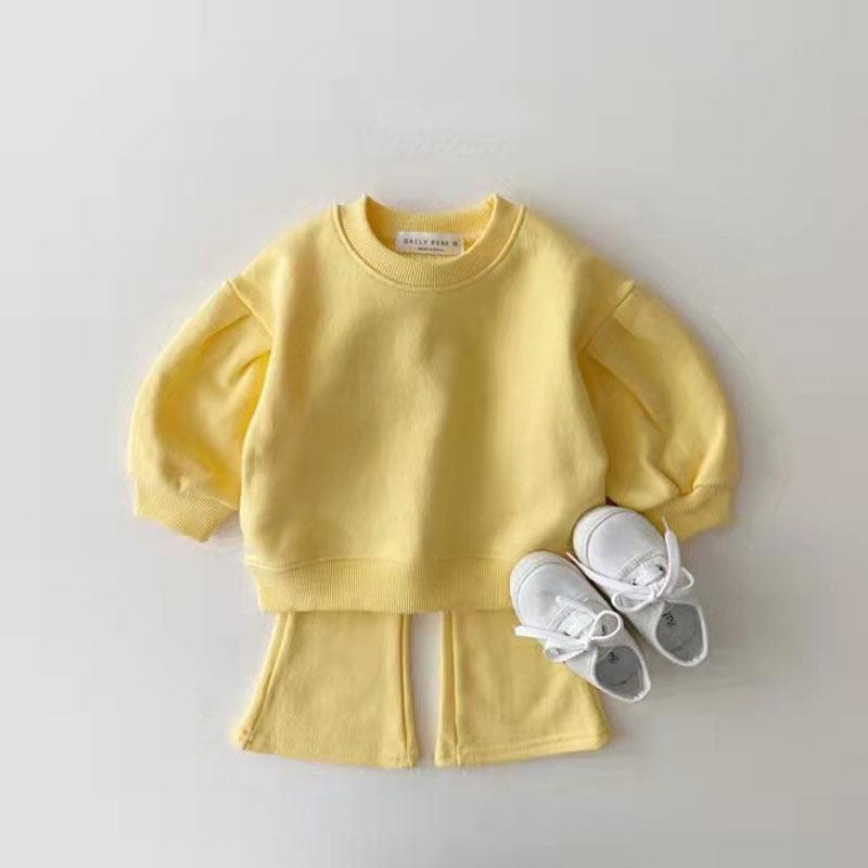Korean Style Children's Clothing Infant Toddler Spring And Autumn Girls Cotton Suit Baby Candy Color Trendy Children Sweater Pants Two-piece Set - amazitshop