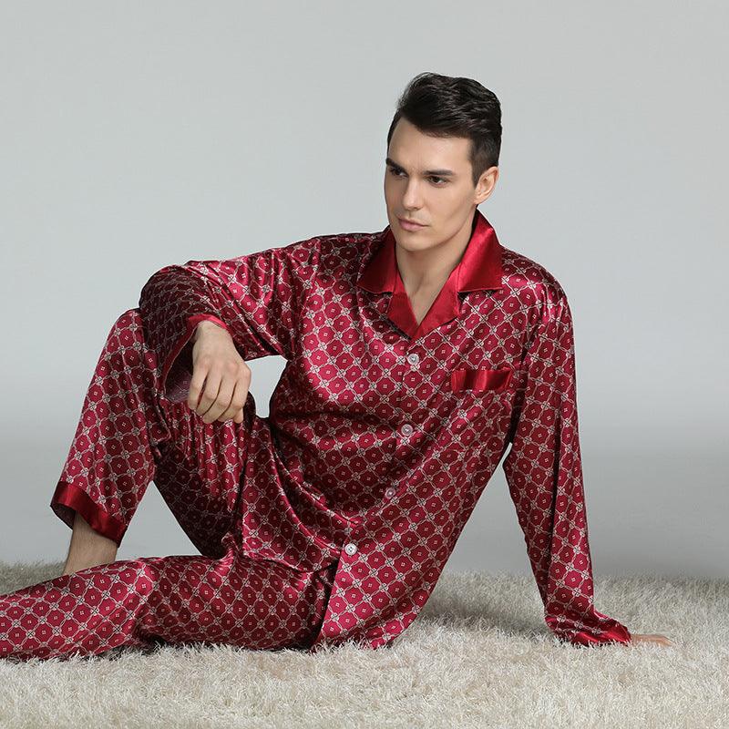 Men's Printed Silk Pajamas Spring And Summer Long-Sleeved Suit - amazitshop