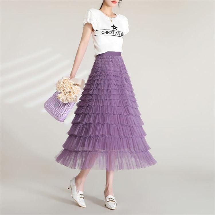 Women's Clothing Spring And Summer New High Waist Mid-length Design Full Of Versatile Slimming Fairy Lady Skirt - amazitshop