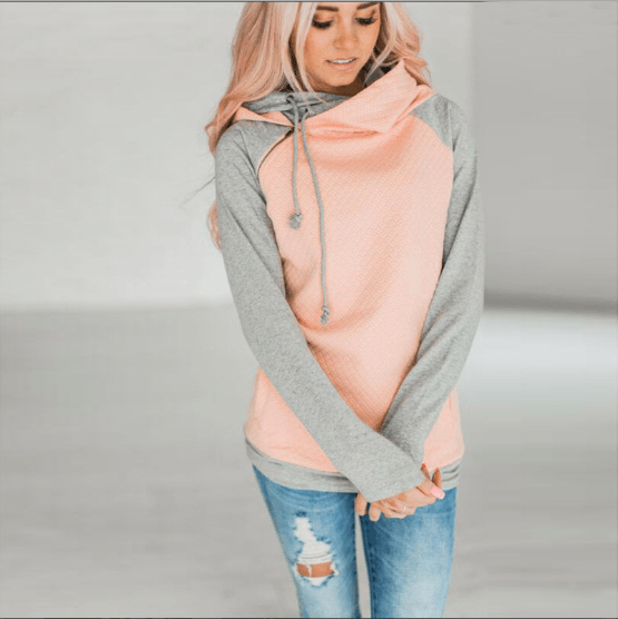 Fall / Winter Hot Sale Foreign Trade Oblique Zipper Double Cap Splicing Hoodie Sweater Plaid Coat 0591 - amazitshop