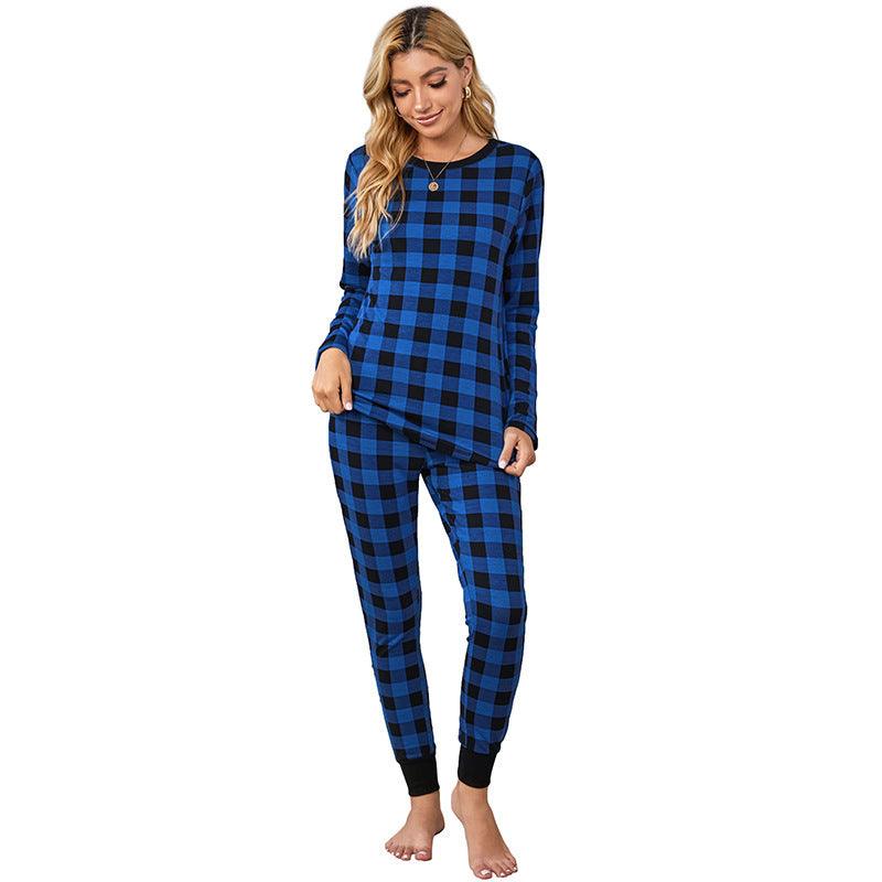 Christmas Long-sleeved Trousers Loungewear Suit Plaid Contrast Color Home Pajamas For Women - amazitshop
