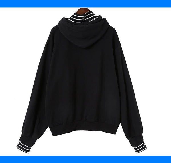Harajuku striped turtleneck hoodies women kpop autumn long sleeve pullover female students oversize plus size tops sweatshirts - amazitshop