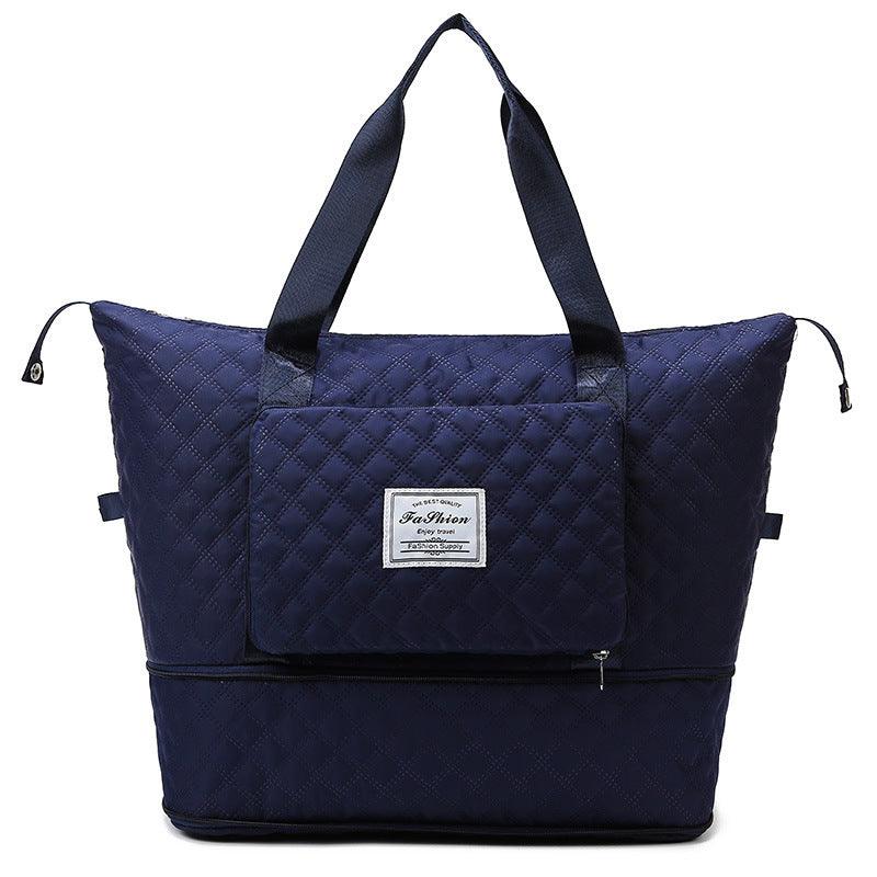 Foldable Travel Duffle Bag With Rhombus Sewing Design Large Capacity Fitness Handbag Portable Versatile Shoulder Bags Expandable Organizer - amazitshop