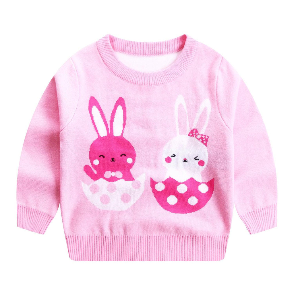 Girls' Sweaters Two Rabbits Round Neck Cotton Double Layer Warm - amazitshop