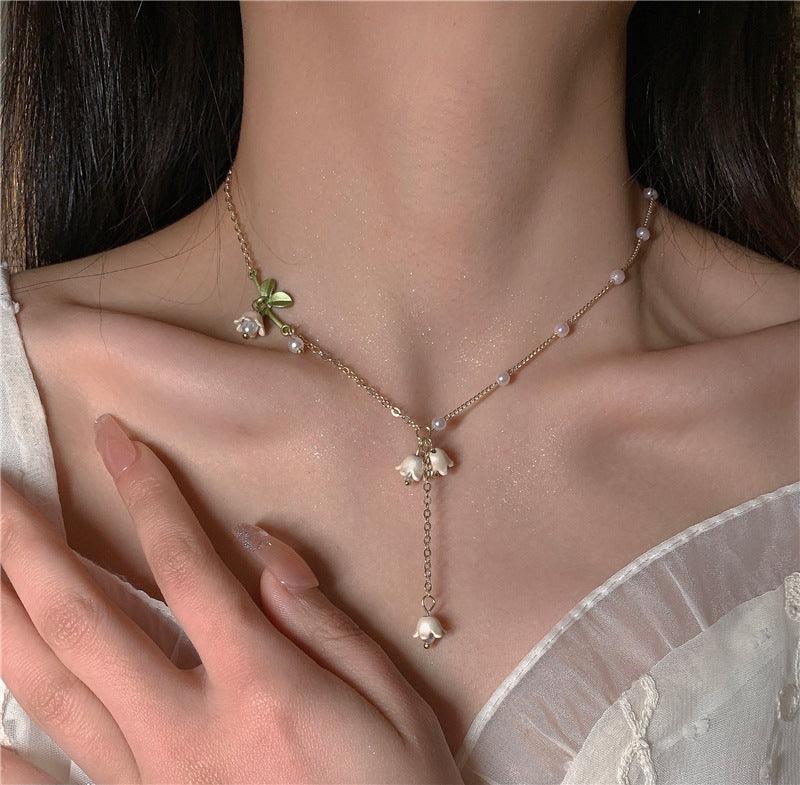 Lily Of The Valley Pearl Necklace White Fairy Flower Summer Gifts For Her - amazitshop