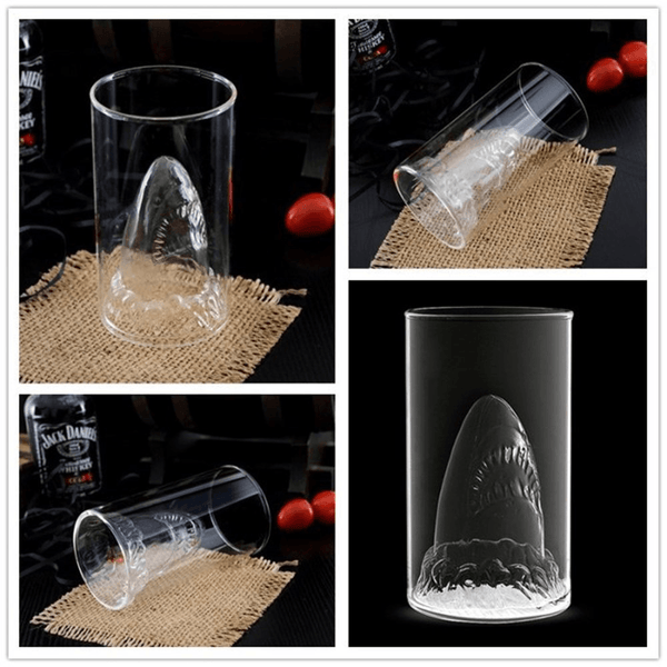 Transparent Glass Cup Shark Glass Wine Milk Tea Water Breakfast Cup Mugs Double-layer Bar Wine Drinkware - amazitshop