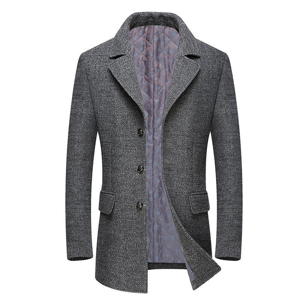 Winter Thick Men Wool Jackets Scarf Detachable Collar Fit Men Overcoats - amazitshop
