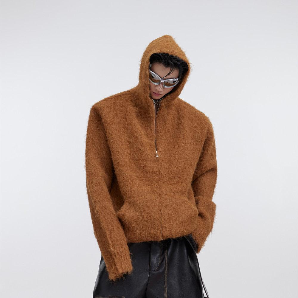 Thickened Mohair Hooded Knitted Cardigan For Men - amazitshop