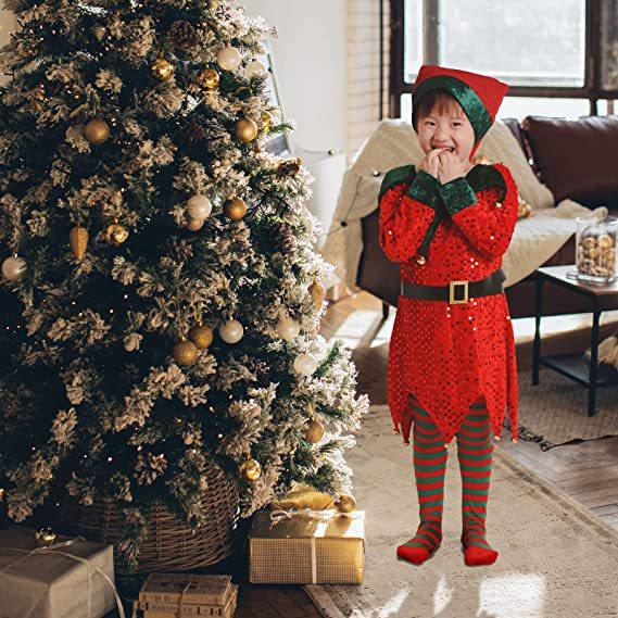 Christmas Kids Clothes Cute Sequin Elf Costumes - amazitshop