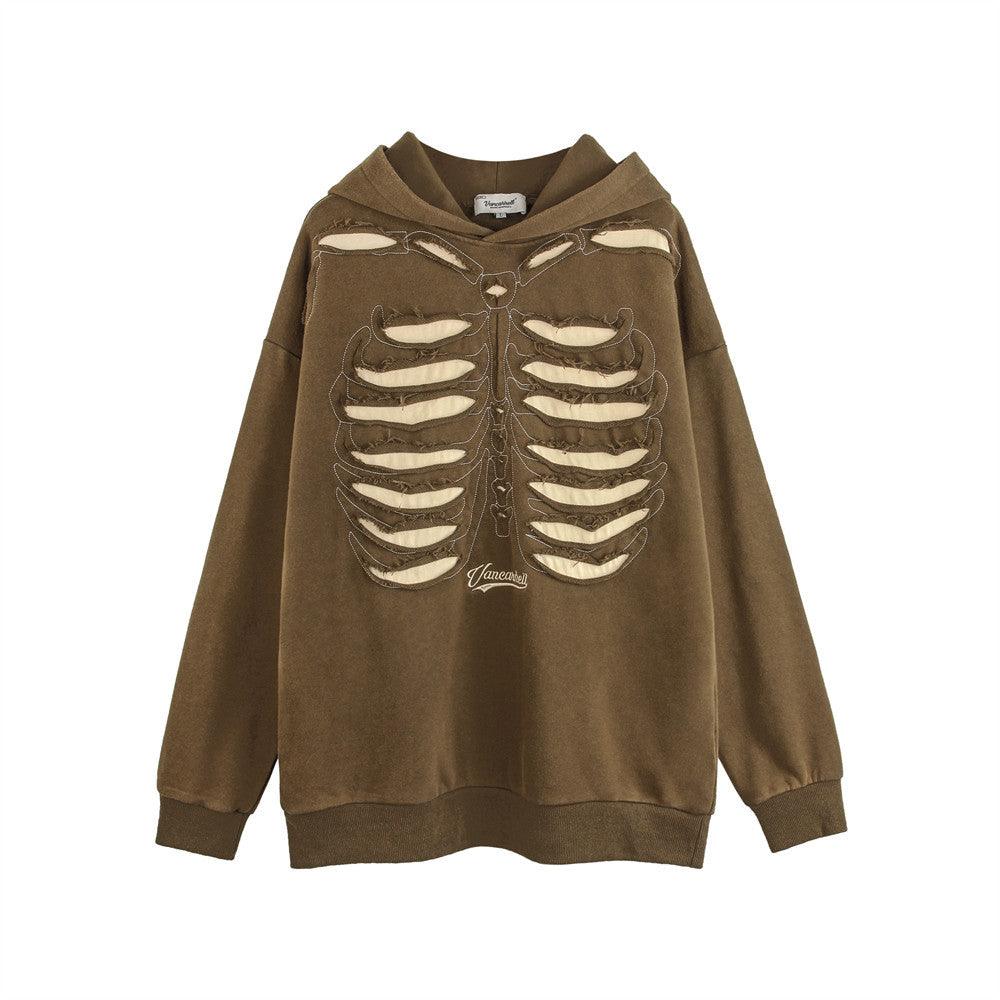Dark Design Cut-out Hollow-out Skeleton Hooded Sweater - amazitshop