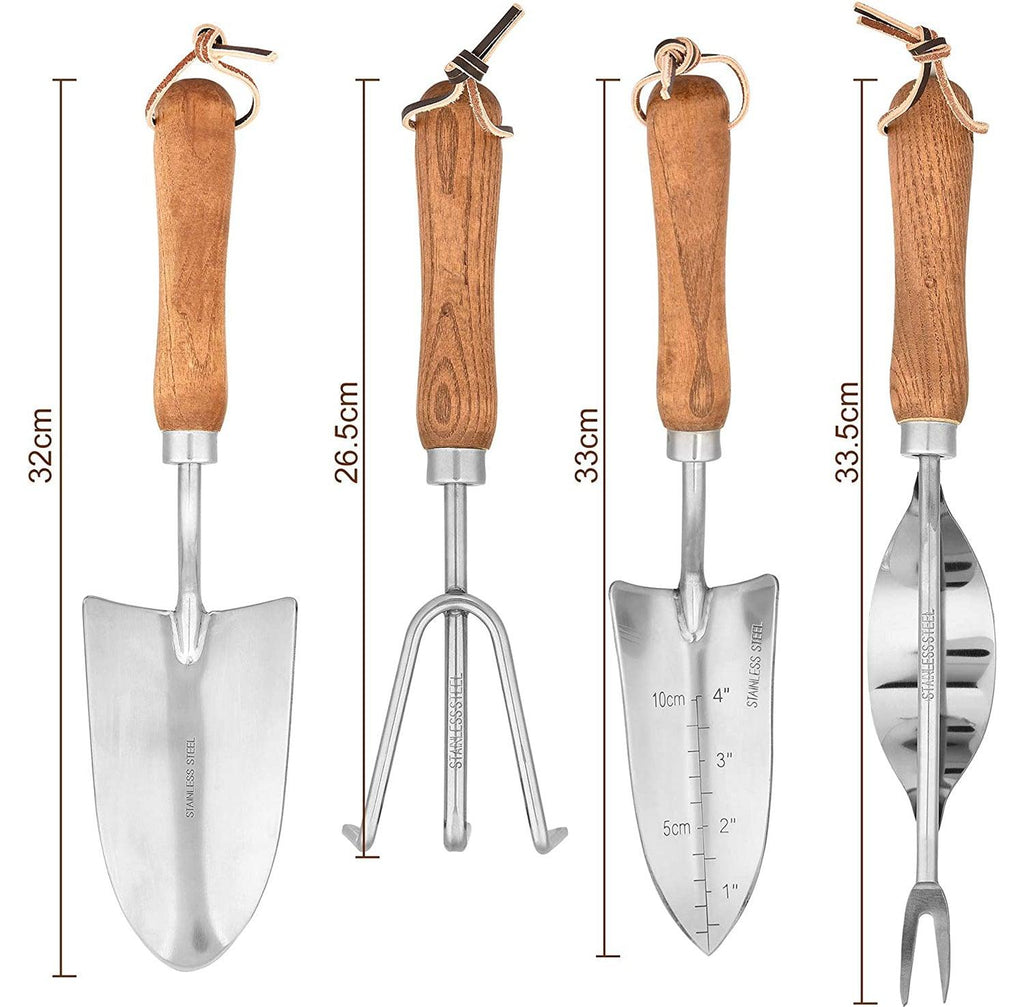 Garden Tools Stainless Steel Tools With Wooden Handle 4-piece Set - amazitshop