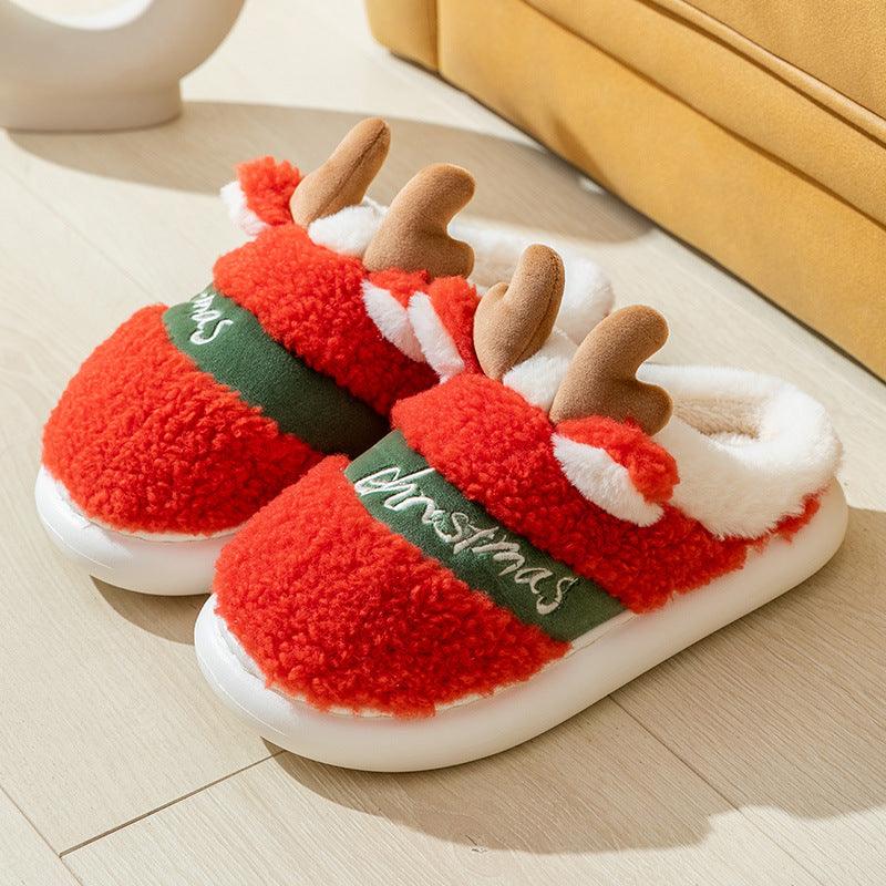 Christmas Shoes Winter Home Slippers Elk Soft Cozy Bedroom Slipper Slip On House Shoes - amazitshop