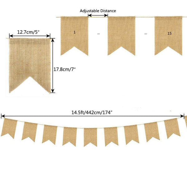 15 PCs Linen For Wedding Decoration Pennant Party Wedding Dovetail Pennant Linen Hanging Flag - amazitshop