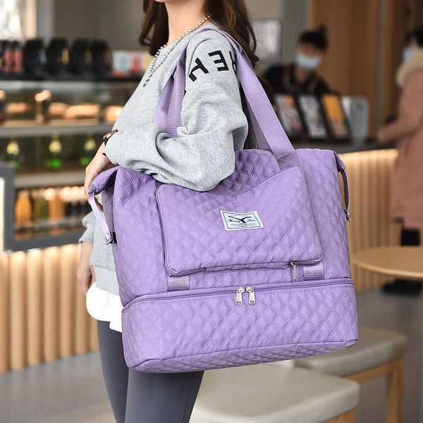 Foldable Travel Duffle Bag With Rhombus Sewing Design Large Capacity Fitness Handbag Portable Versatile Shoulder Bags Expandable Organizer - amazitshop