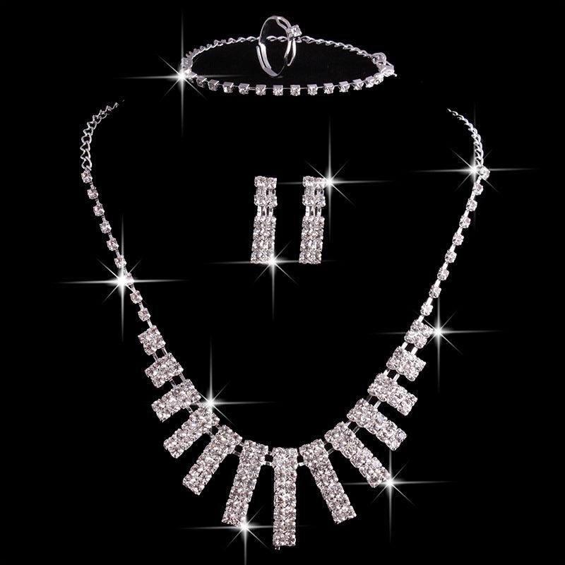 Hao Yue jewelry set, foreign trade explosion jewelry, bridal jewelry four sets, wedding match crystal jewelry set - amazitshop