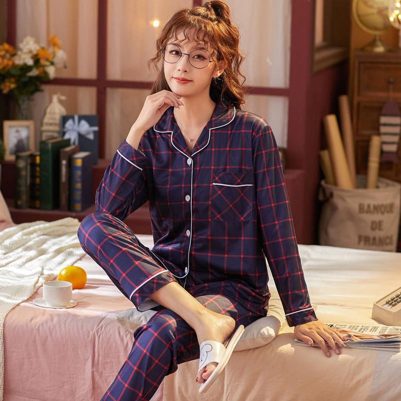 Plaid Pajama Set Long Sleeve Shirt And Full-Length Pant Pjs Lounge Sets - amazitshop