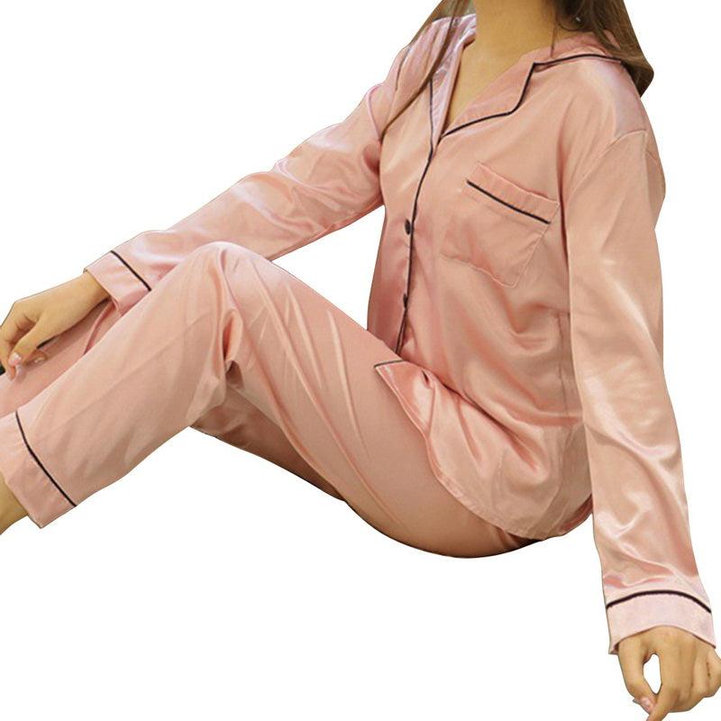 Women's Ice Silk Long Sleeve Home Pajama Set - amazitshop