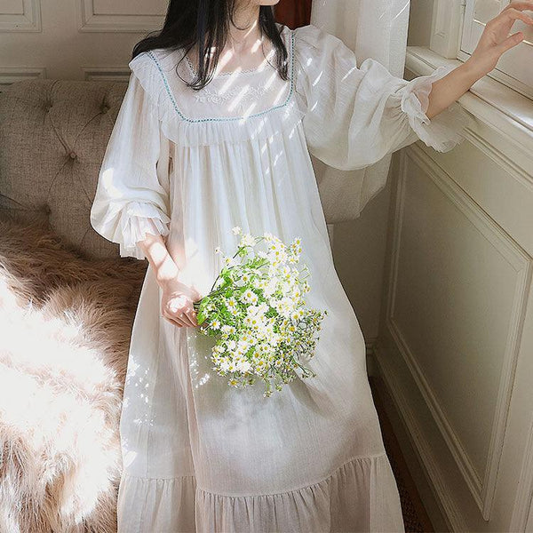 Princess Loungewear French Lace Vintage Long Sleeve Nightdress - amazitshop