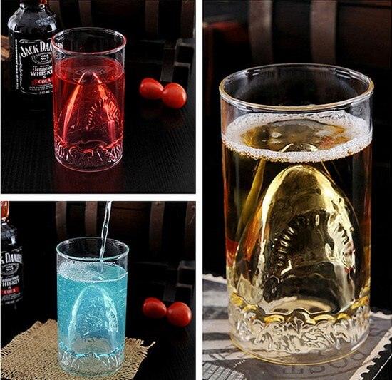 Transparent Glass Cup Shark Glass Wine Milk Tea Water Breakfast Cup Mugs Double-layer Bar Wine Drinkware - amazitshop