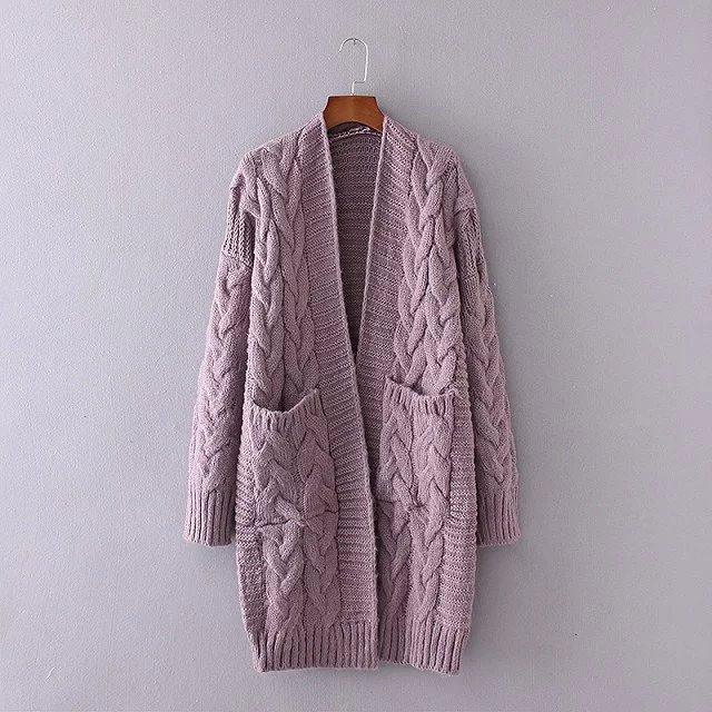 Women's Knit Cardigan Sweater Long SleeveFront Cardigans Loose Sweater With Pockets - amazitshop