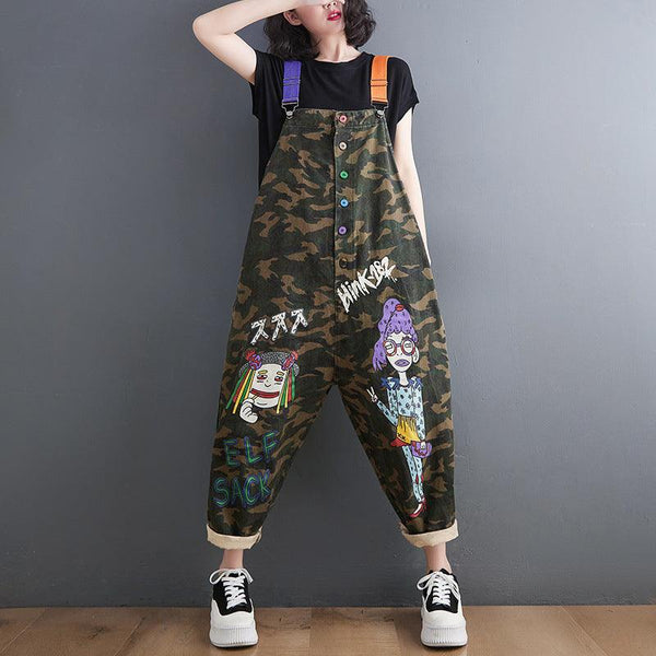 Plus Size Women's Artistic Plus Size Printed Camouflage Overalls - amazitshop