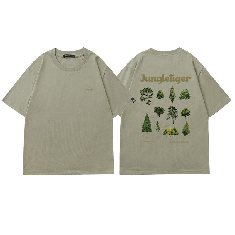 Vintage Loose Fitting Plant Printed Round Neck Short Sleeved T-shirt - amazitshop
