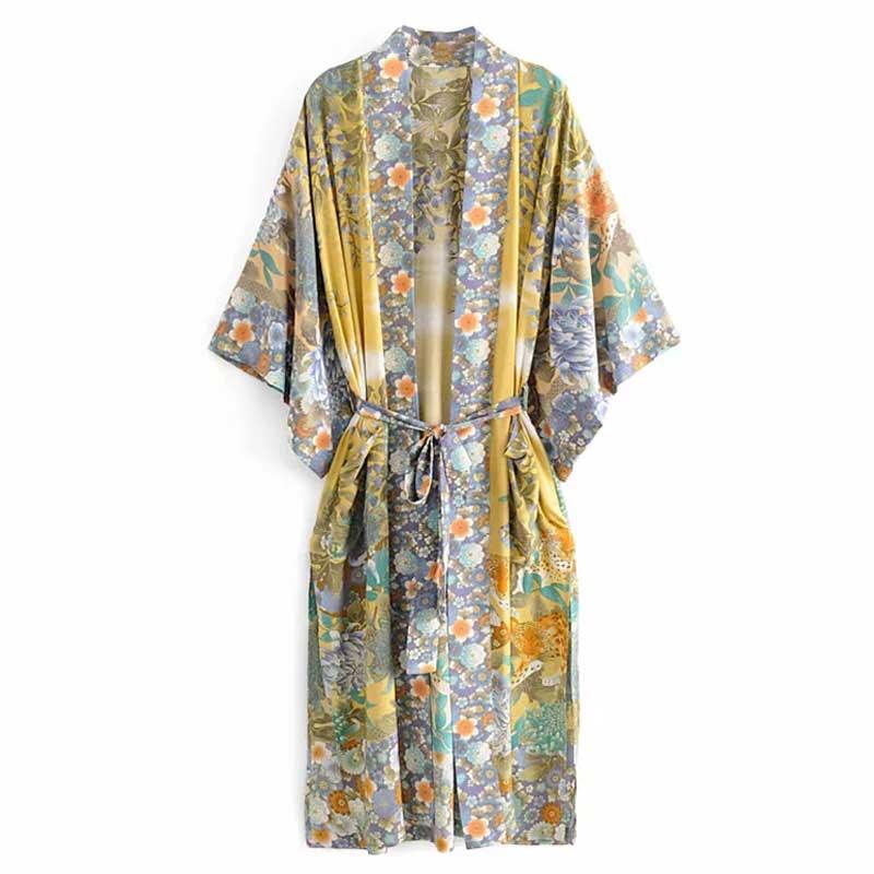 Women's printed short sleeve robe kimono - amazitshop