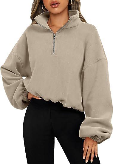 Loose Sport Pullover Hoodie Women Winter Solid Color Zipper Stand Collar Sweatshirt Thick Warm Clothing - amazitshop