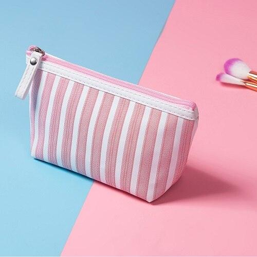 Miyahouse Canvas Cosmetic Bag Women Make up Bags Striped Printed Travel Toiletry Organizer Portable Pouch Makeup Case - amazitshop