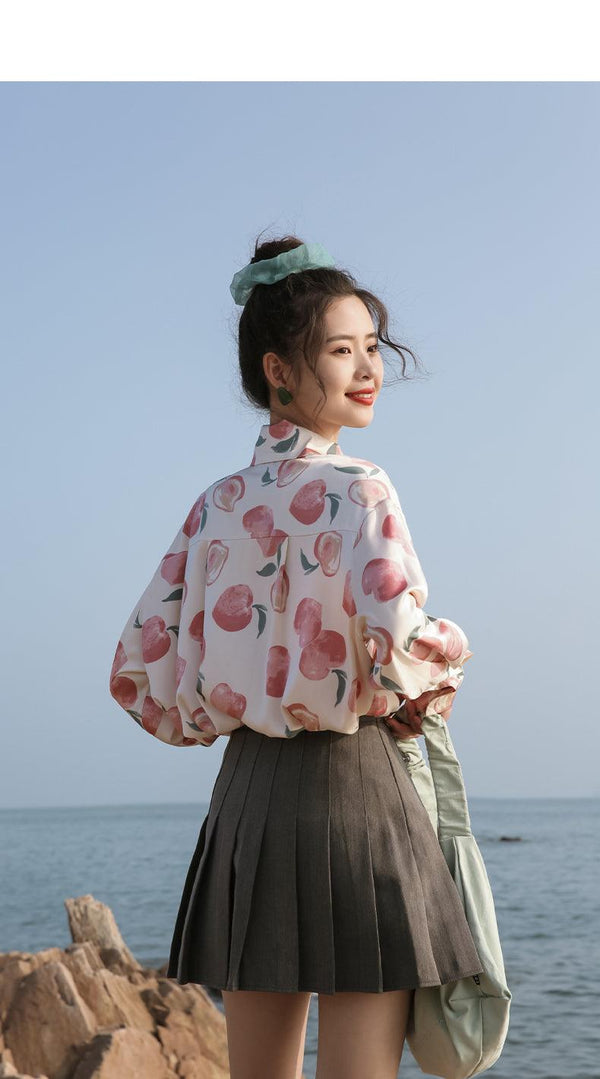 Women's Spring Retro Hong Kong Style Long Sleeve Chiffon Flower Shirt - amazitshop