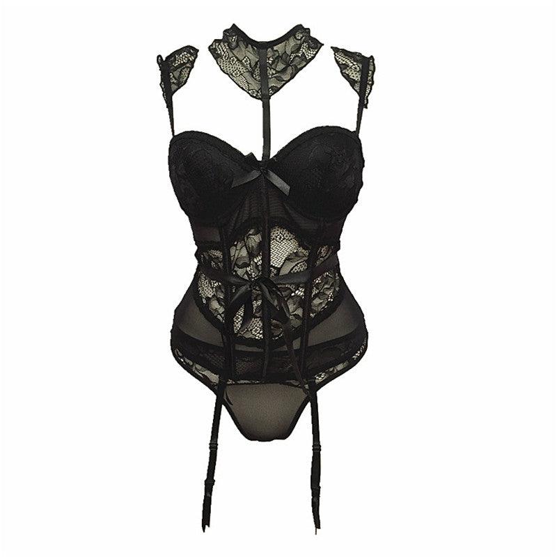 Lace fishbone corset underwear set - amazitshop