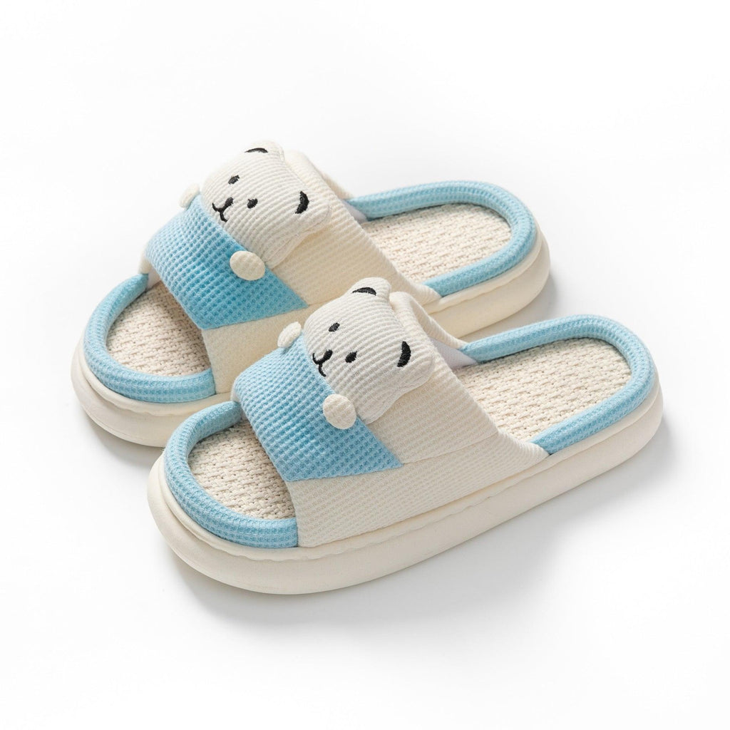 Cute Cartoon Bear Slippers Spring And Autumn Fashion Thick-soled Mute Linen Slipper Women's House Shoes - amazitshop