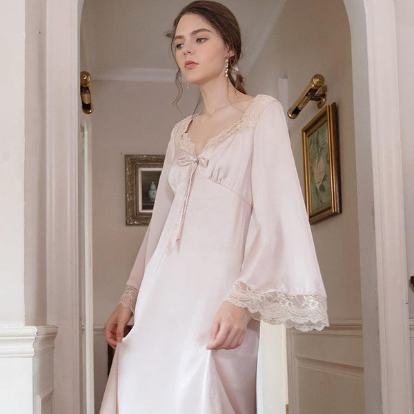 Romantic Nightgown Nightwear Princess Women Vintage Sleepwear Satin - amazitshop