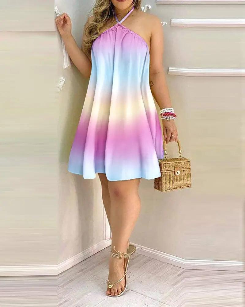 Printed Dress Summer Off-Shoulder Hanging Neck Sleeveless Sexy Dresses Women - amazitshop