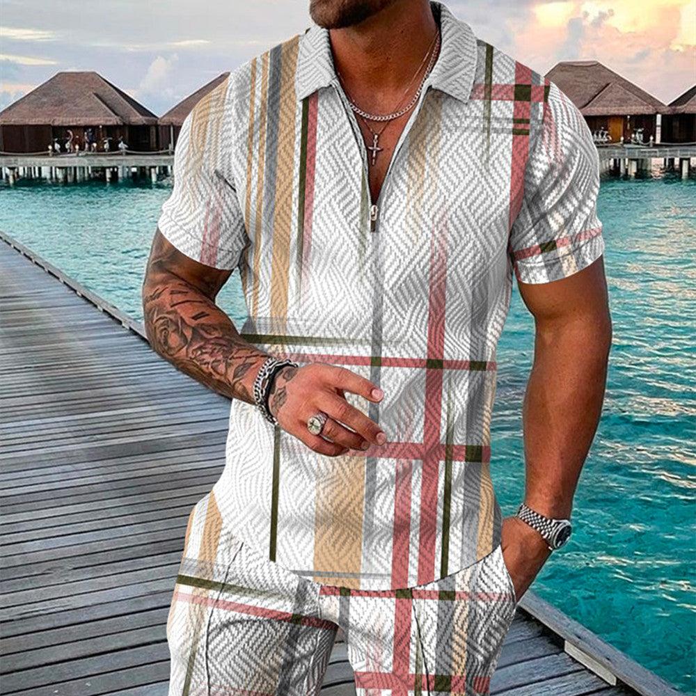 Men's Casual Contrast Color POLO Zip Lapel Shirt - amazitshop